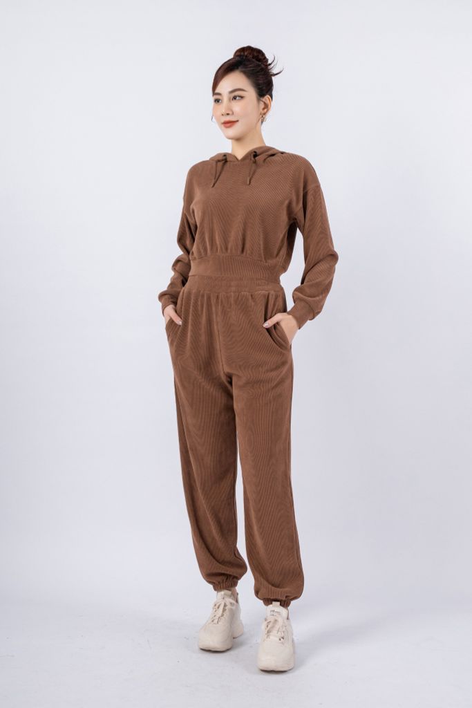 BTT9006 - Bộ thể thao vải len dáng bom áo phối mũ dây tết tạo kiểu quần cạp chun bo gấu - PANTIO