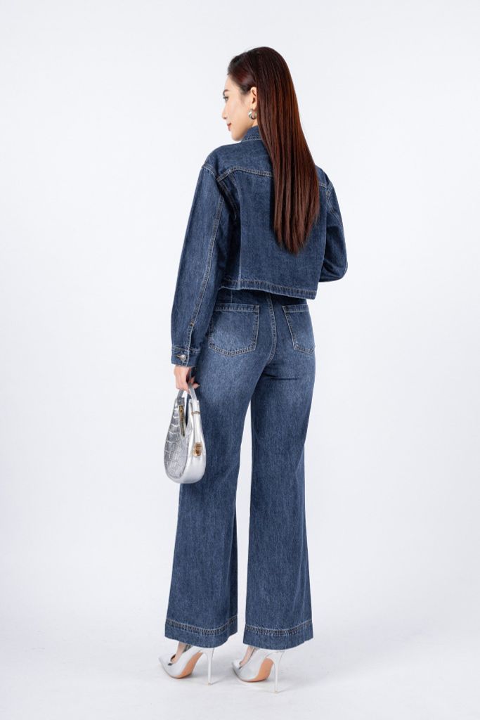 BVO169 - Áo khoác jean vải denim dáng croptop cổ đức phối túi ngực trang trí - PANTIO