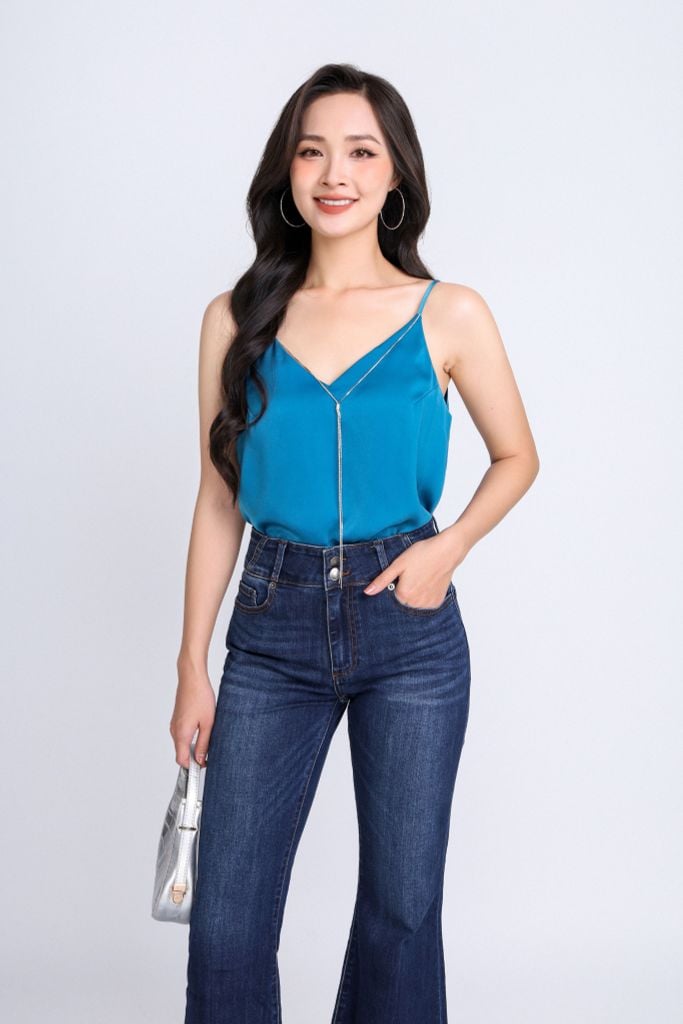 FQB168 - Quần jean cao cấp vải denim dáng loe ống vẩy gấu rút tua rua tạo kiểu - PANTIO