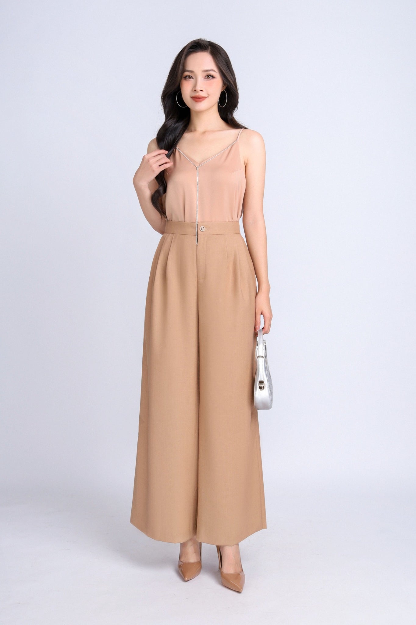 FQD51139 - Quần công sở vải thô đũi dáng suông ống rộng xẻ gấu diễu chỉ tạo kiểu - PANTIO