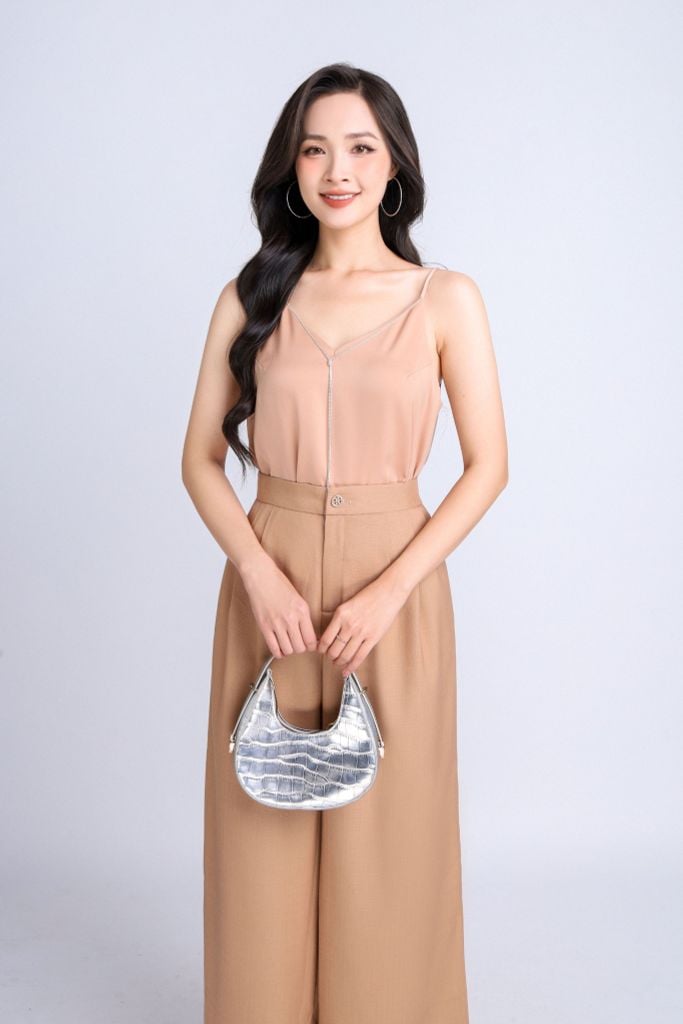 FQD51139 - Quần công sở vải thô đũi dáng suông ống rộng xẻ gấu diễu chỉ tạo kiểu - PANTIO