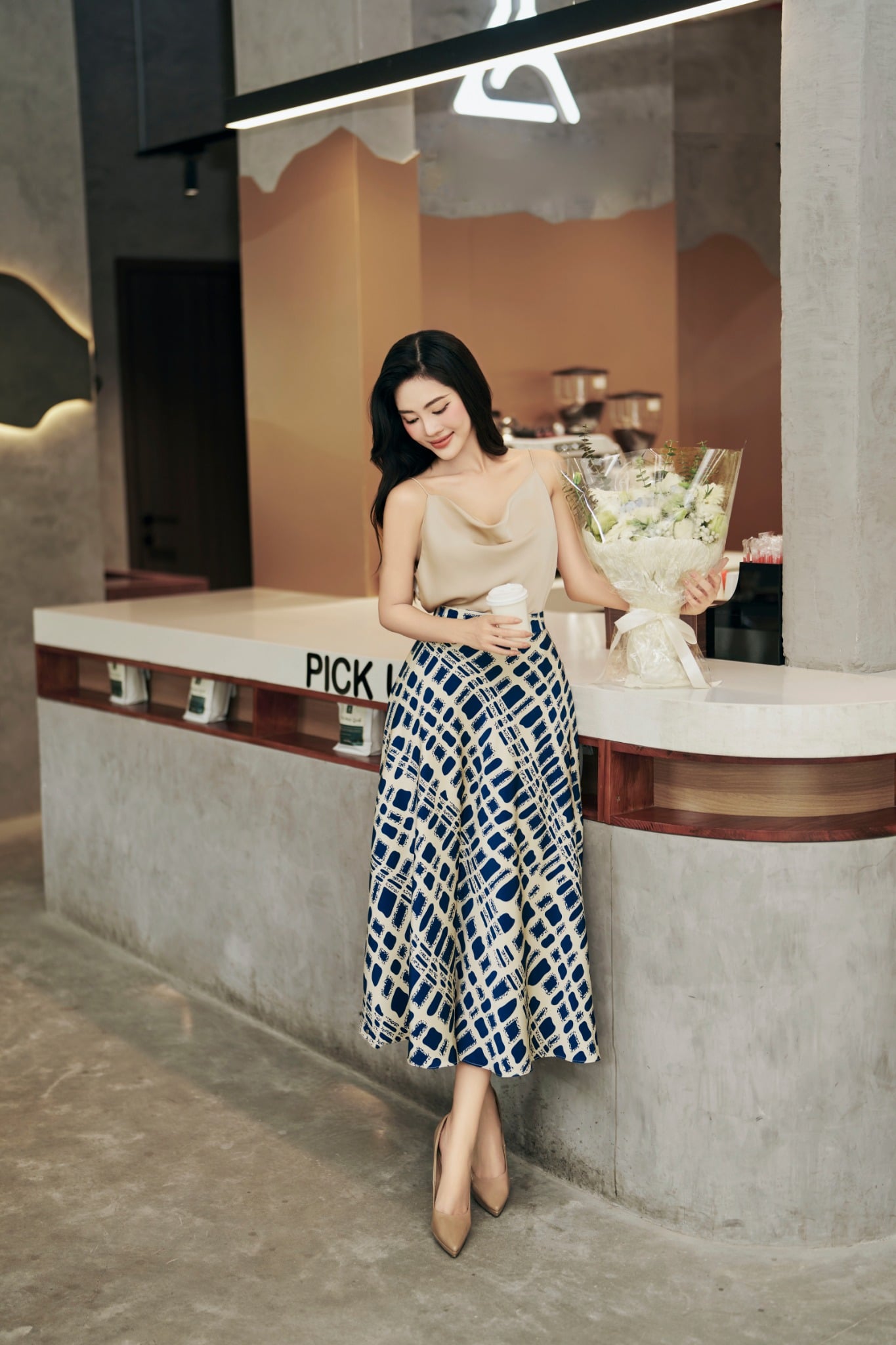 FJD31145 - Chân váy công sở vải lụa cát dáng A có lót habutai khoá sườn - PANTIO