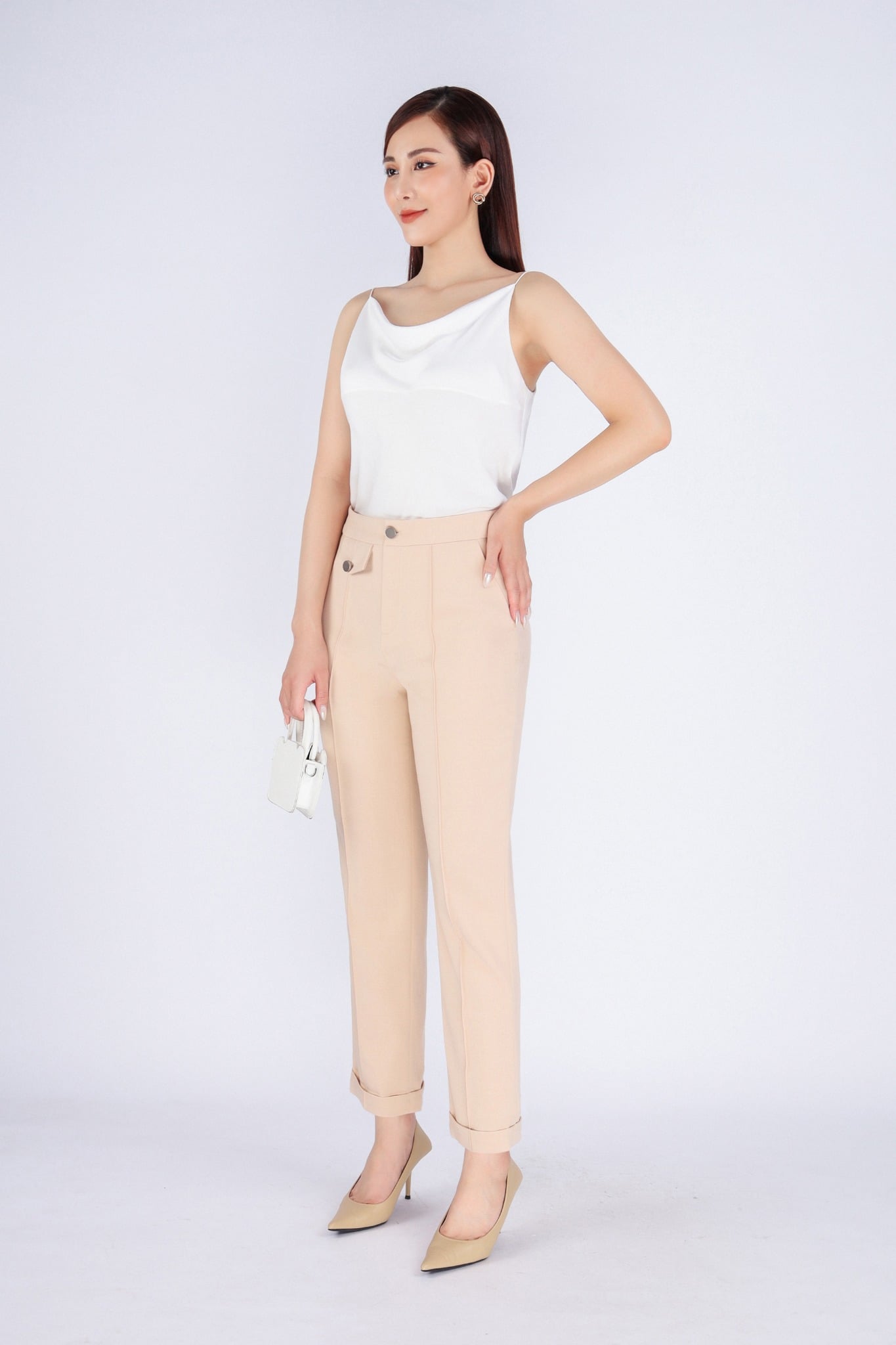 FQD5873 - Quần kiểu công sở vải tuytsi dáng ôm thân phối nắp túi ống pha đường gân trang trí - PANTIO