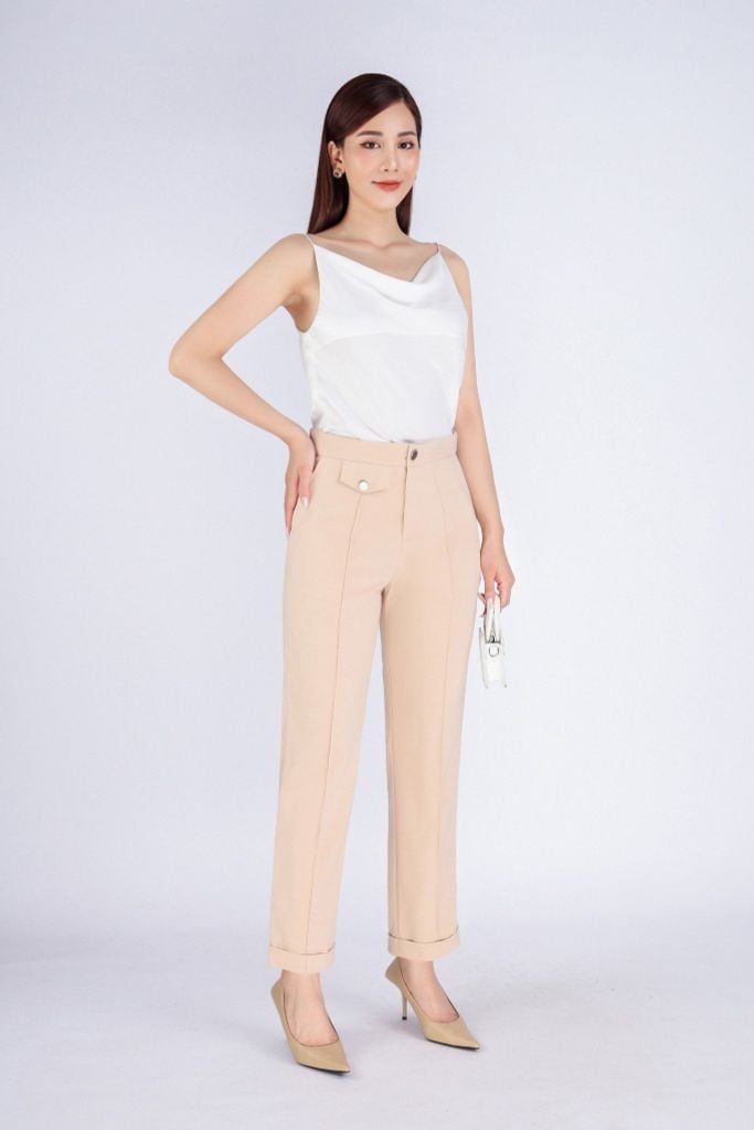 FQD5873 - Quần kiểu công sở vải tuytsi dáng ôm thân phối nắp túi ống pha đường gân trang trí - PANTIO