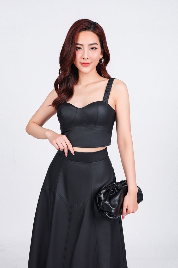 FJD71226 - Chân váy vải da dáng xoè dài khoá thân sau thời trang - PANTIO