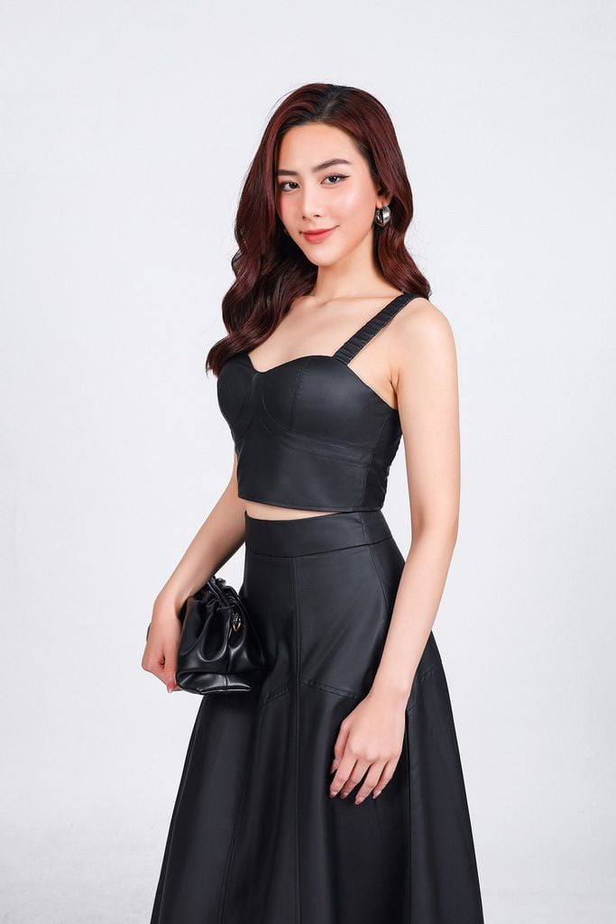 FJD71226 - Chân váy vải da dáng xoè dài khoá thân sau thời trang - PANTIO