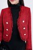 FAD9518 - tylekeo8888 vải dạ Tweed dáng lửng gấu áo phối tua rua tạo kiểu thân áo đính khuy trang trí - tỷ lệ kèo 8899