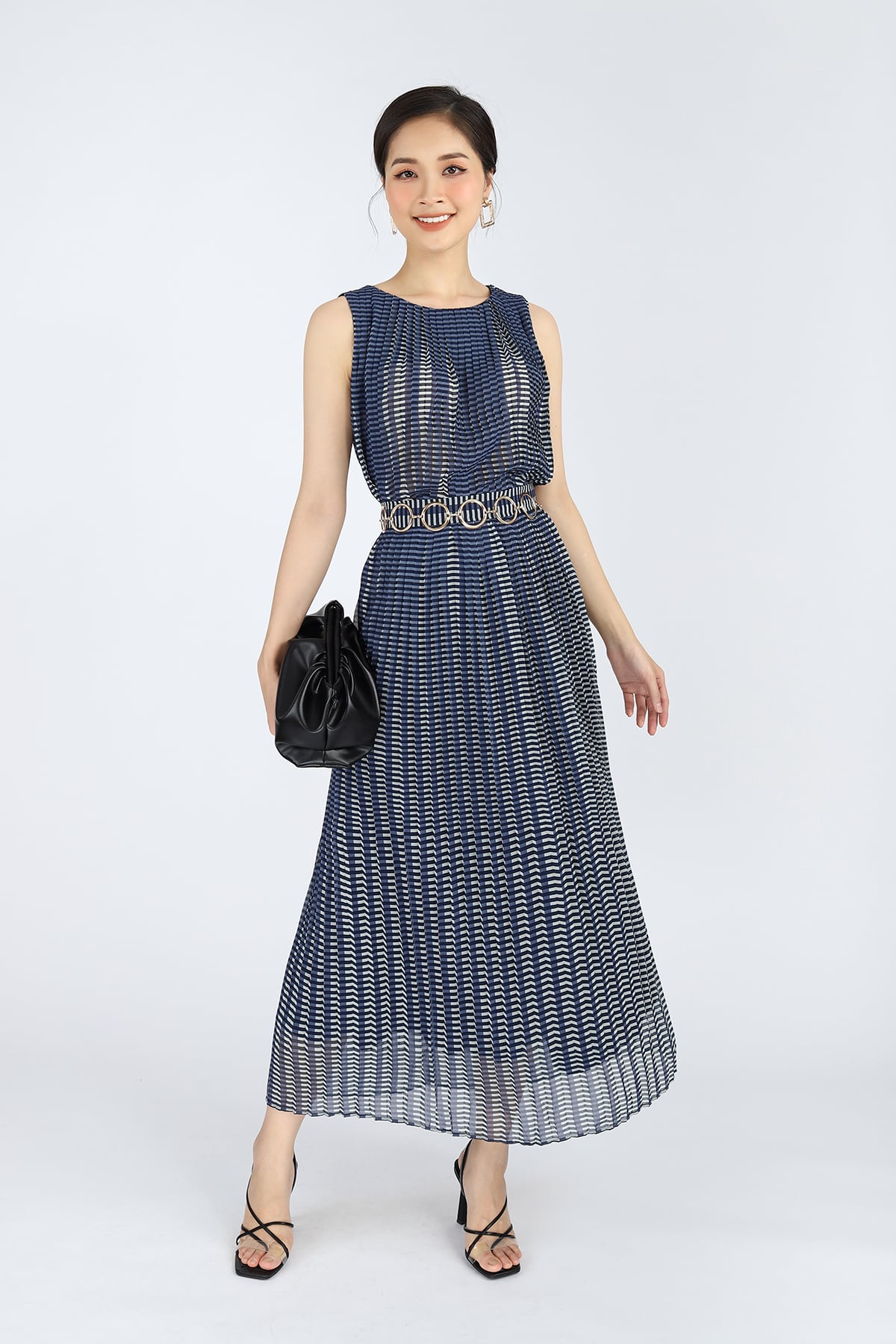 FJD5913 - Chân váy midi chất liệu lụa dập ly in họa tiết - PANTIO