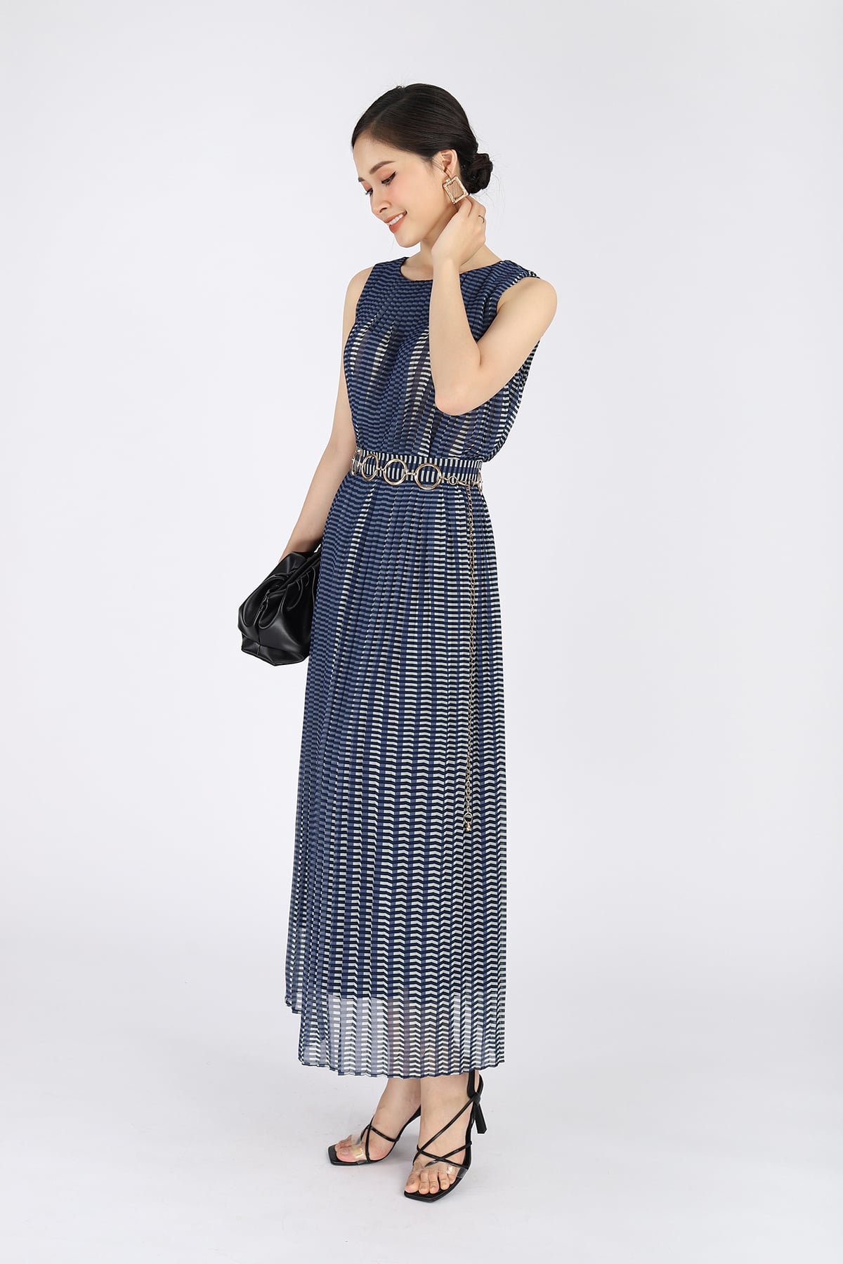 FJD5913 - Chân váy midi chất liệu lụa dập ly in họa tiết - PANTIO