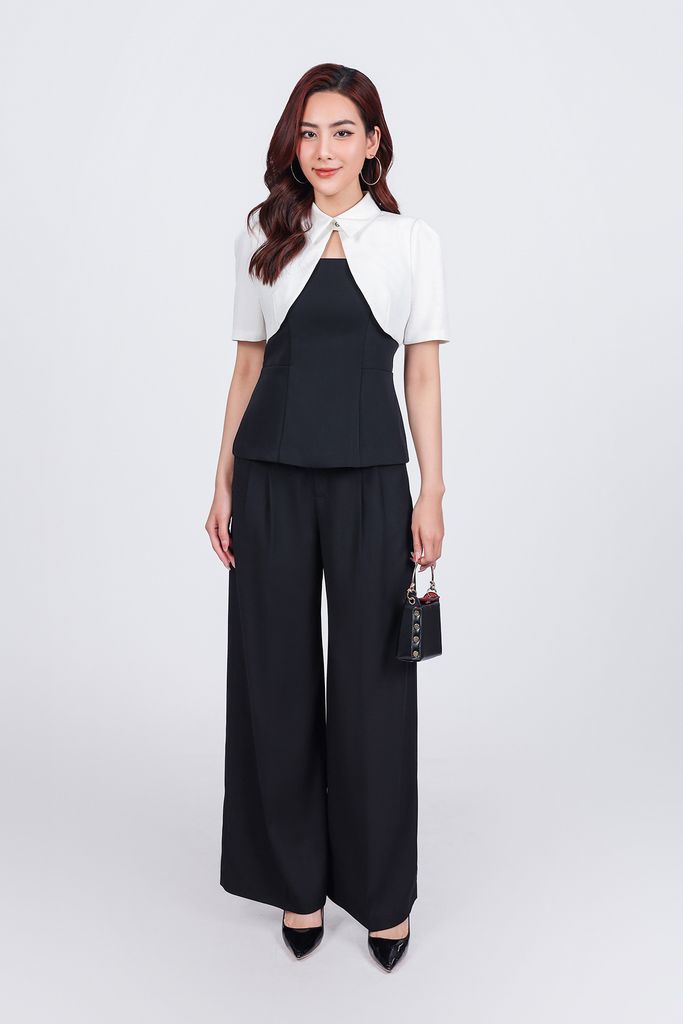 FAK11350 - Áo kiểu công sở vải tuytsi dáng ôm cổ kiểu đính khuy đá cao cấp vai bồng nhẹ khoá thân sau - PANTIO