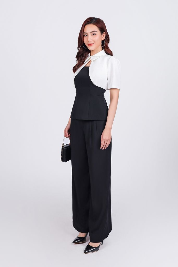 FAK11350 - Áo kiểu công sở vải tuytsi dáng ôm cổ kiểu đính khuy đá cao cấp vai bồng nhẹ khoá thân sau - PANTIO