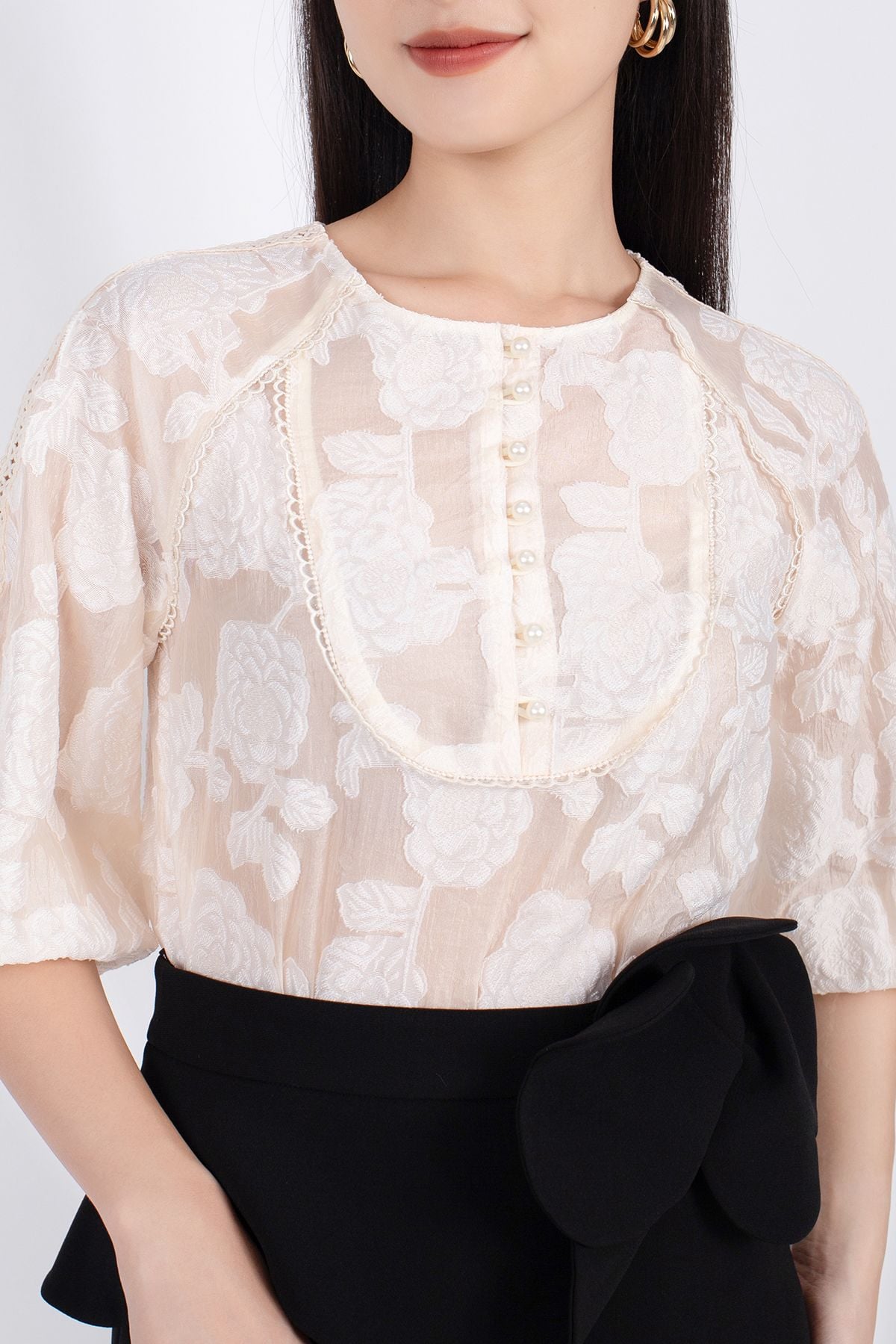 FJD5981 - Chân váy bút chì vải thô dáng ôm dài qua gối tạo hoa 3D trang trí - PANTIO