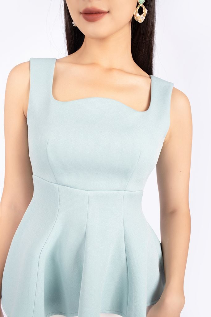 FAK31220 - Áo kiểu công sở vải thô dáng peplum cổ vuông vạt lệch - PANTIO