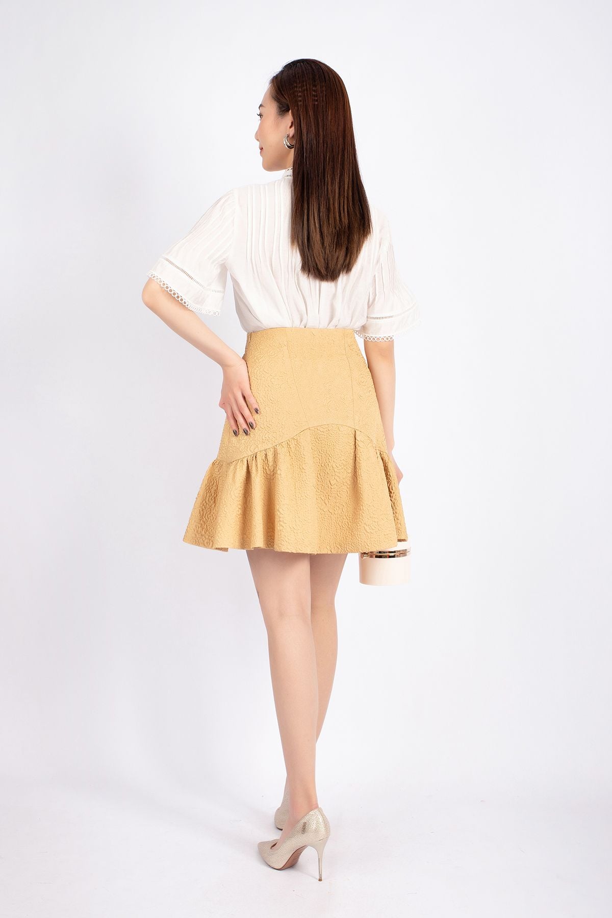 FJN3669 - Chân váy công sở vải gấm xốp dáng Xoè chân xếp nếp tạo kiểu khóa sườn - PANTIO