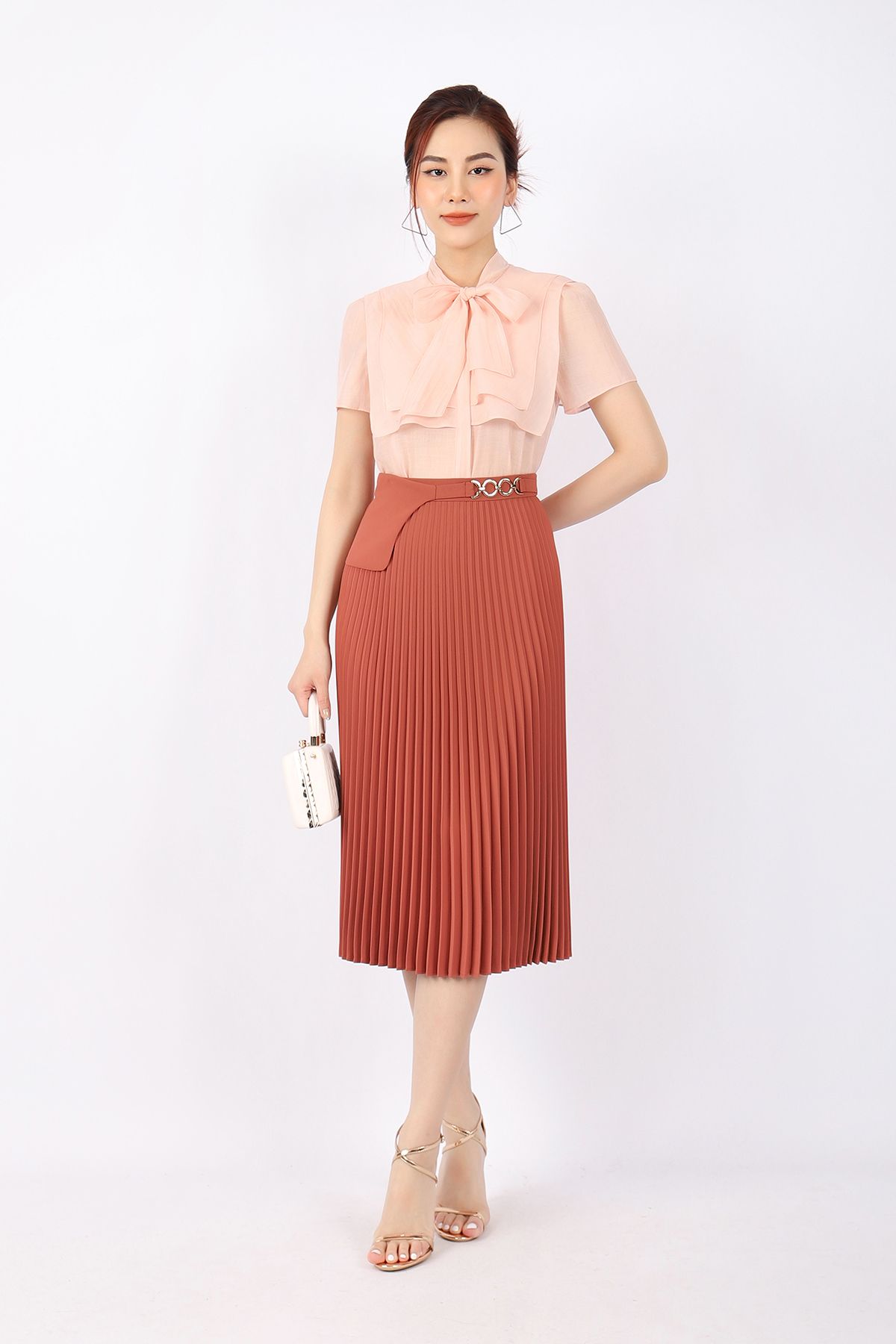 FJD91039 - Chân váy công sở vải thô dáng Xoè rập ly phối đai trang trí khóa thân sau - PANTIO