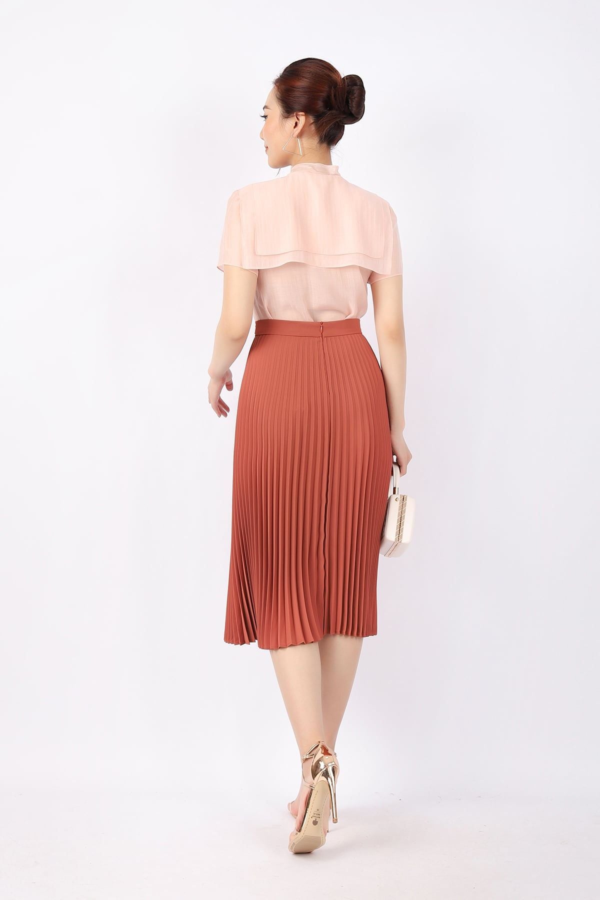 FJD91039 - Chân váy công sở vải thô dáng Xoè rập ly phối đai trang trí khóa thân sau - PANTIO