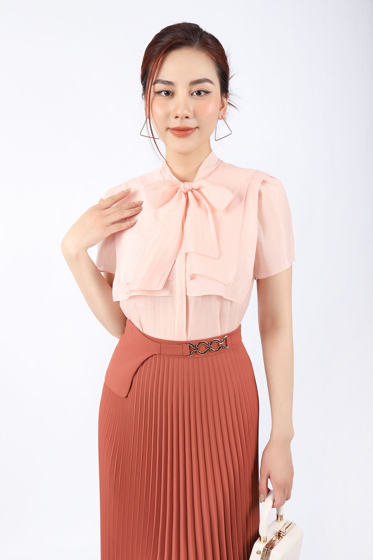 FJD91039 - Chân váy công sở vải thô dáng Xoè rập ly phối đai trang trí khóa thân sau - PANTIO