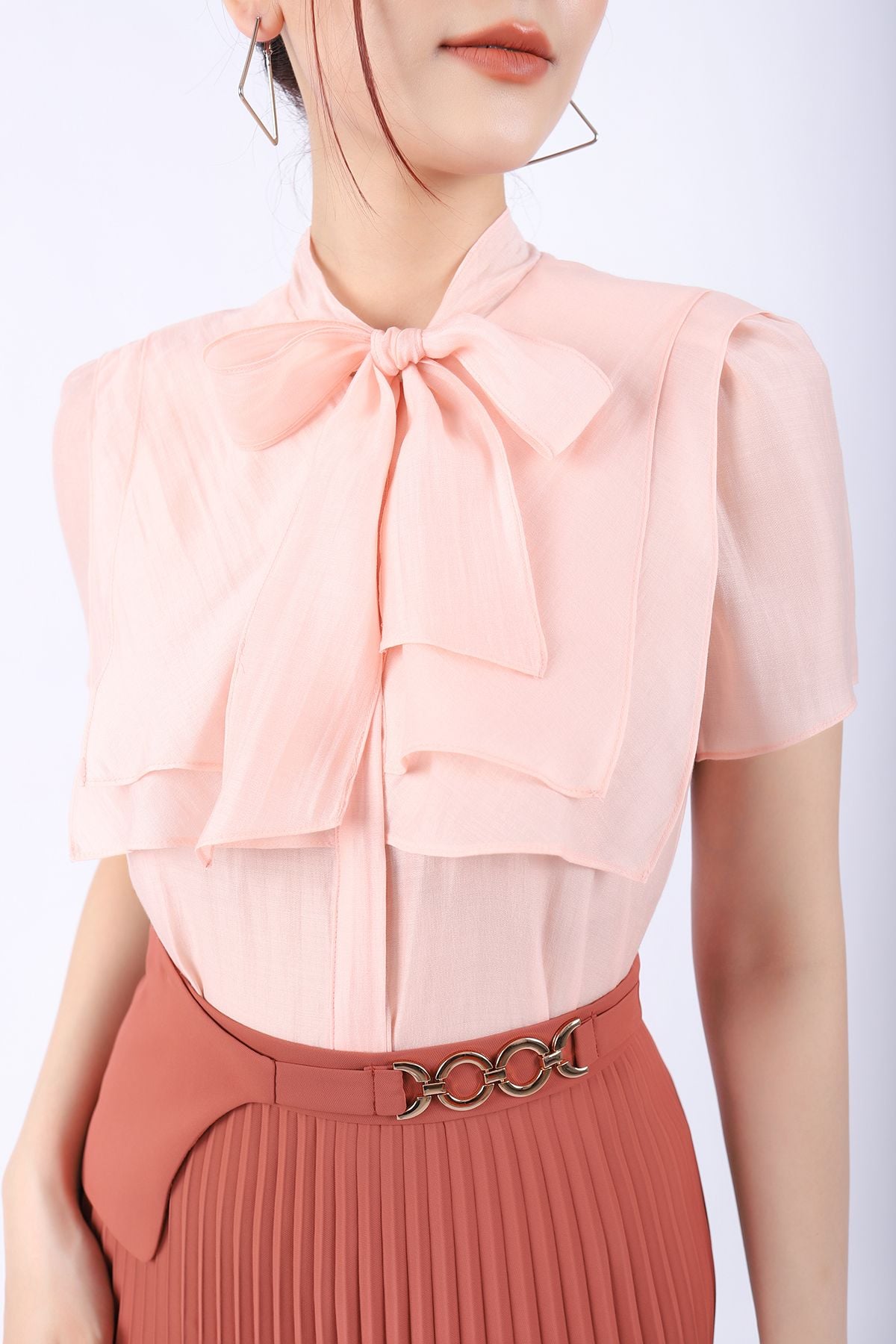 FJD91039 - Chân váy công sở vải thô dáng Xoè rập ly phối đai trang trí khóa thân sau - PANTIO