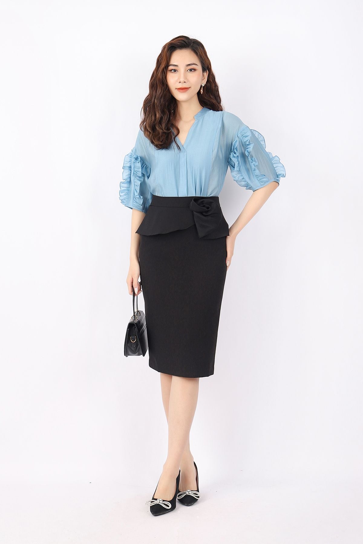 FJN3669 - Chân váy công sở vải gấm xốp dáng Xoè chân xếp nếp tạo kiểu khóa sườn - PANTIO