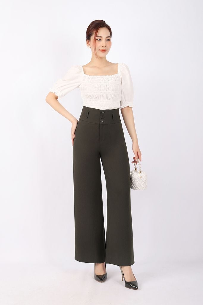 FAK31298 - Áo kiểu dạo phố vải thô dáng ôm cổ vuông thân chạy smocking tạo kiểu - PANTIO