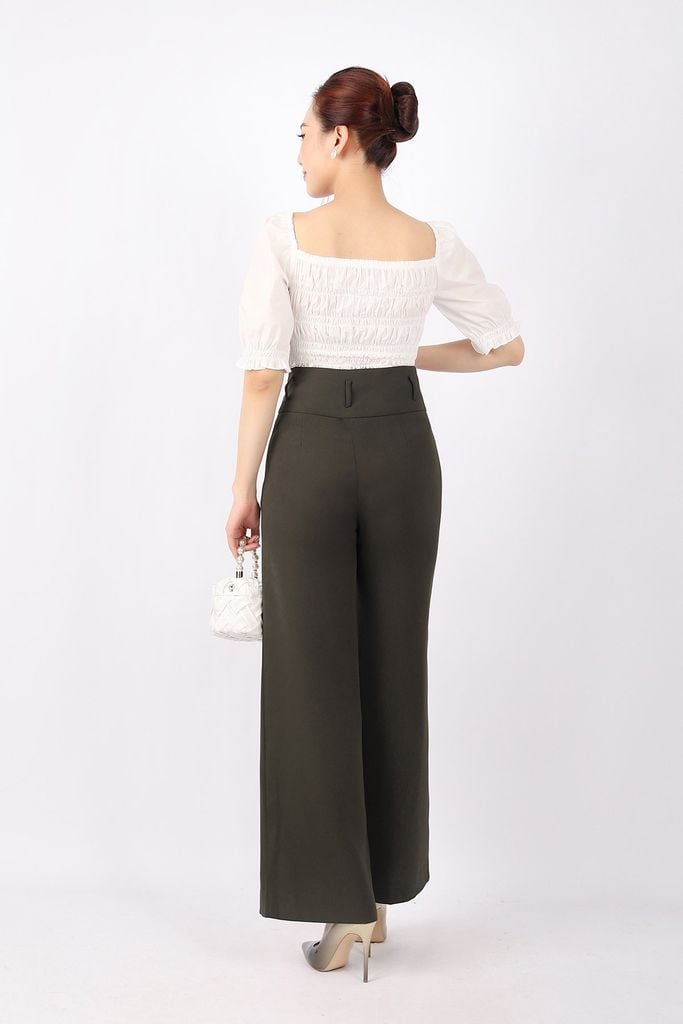 FAK31298 - Áo kiểu dạo phố vải thô dáng ôm cổ vuông thân chạy smocking tạo kiểu - PANTIO