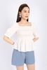FAK31298 - Áo kiểu dạo phố vải thô dáng ôm cổ vuông thân chạy smocking tạo kiểu - PANTIO