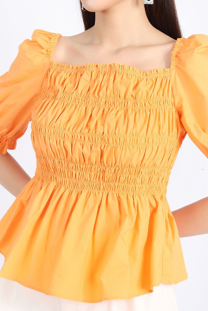 FAK31298 - Áo kiểu dạo phố vải thô dáng ôm cổ vuông thân chạy smocking tạo kiểu - PANTIO