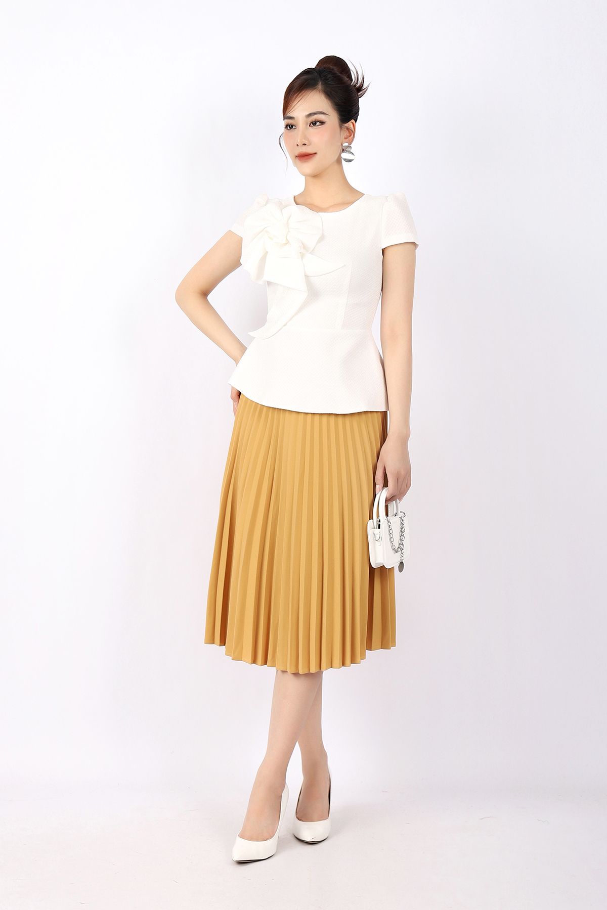 FJD91039 - Chân váy công sở vải thô dáng Xoè rập ly phối đai trang trí khóa thân sau - PANTIO