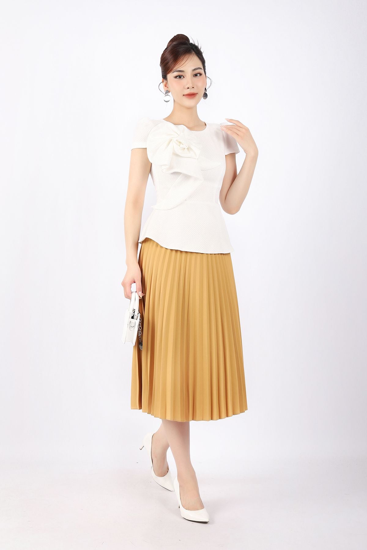 FJD91039 - Chân váy công sở vải thô dáng Xoè rập ly phối đai trang trí khóa thân sau - PANTIO