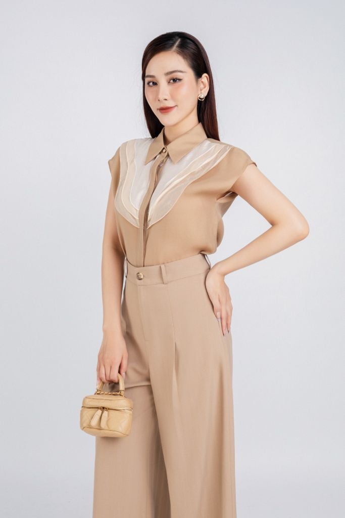 FQD51110 - Quần công sở vải tuyp xy dáng suông ly bong tạo kiểu khóa thân trước - PANTIO