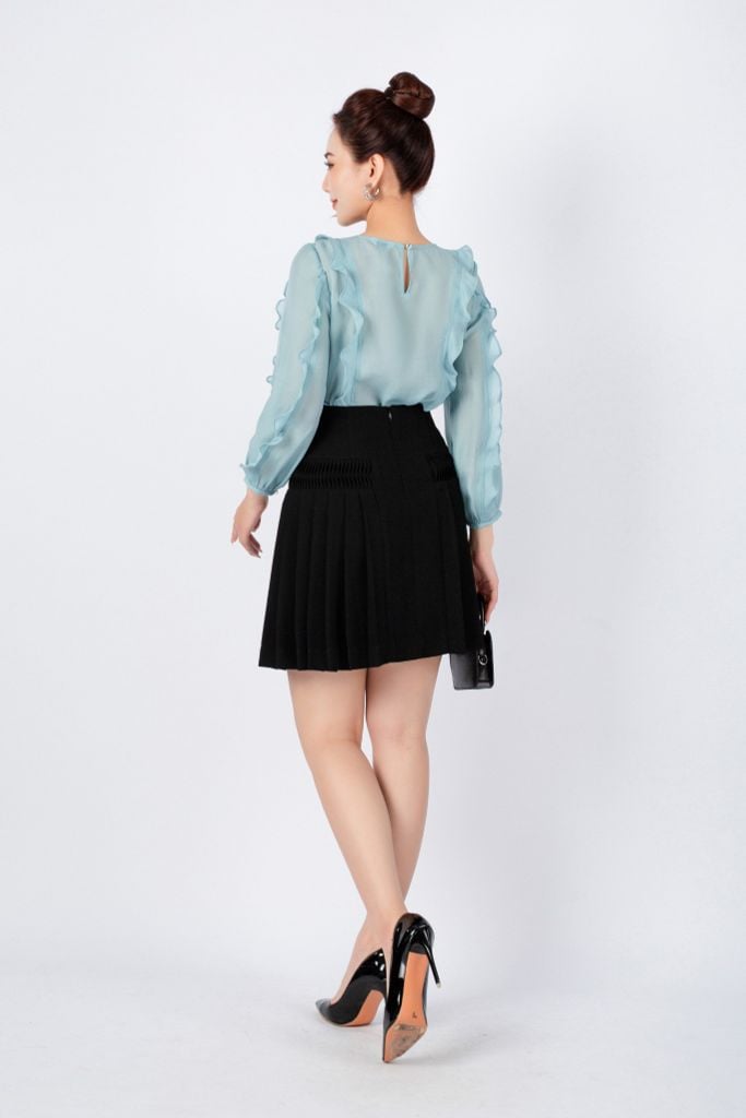 BJN12997 - Chân váy công sở vải thô dáng xòe xếp ly hông tạo kiểu - PANTIO