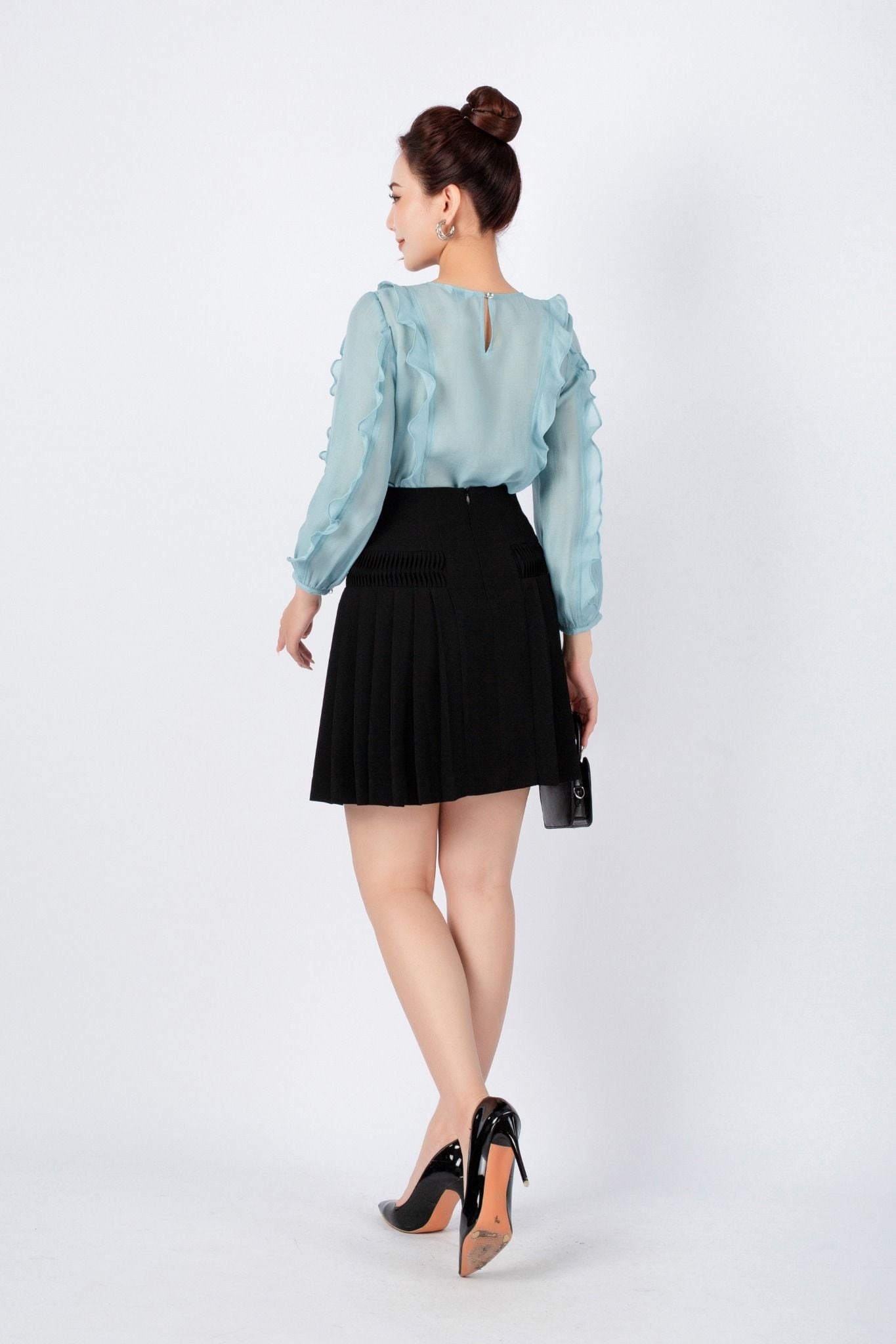 BJN12997 - Chân váy công sở vải thô dáng xòe xếp ly hông tạo kiểu - PANTIO