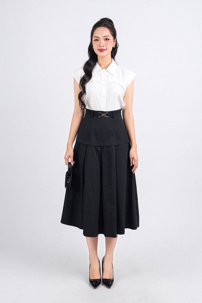 FAK31344 - Áo sơ mi kiểu công sở vải tuyp xy dáng suông cổ đức tay chờm cài khuy thân trước - PANTIO