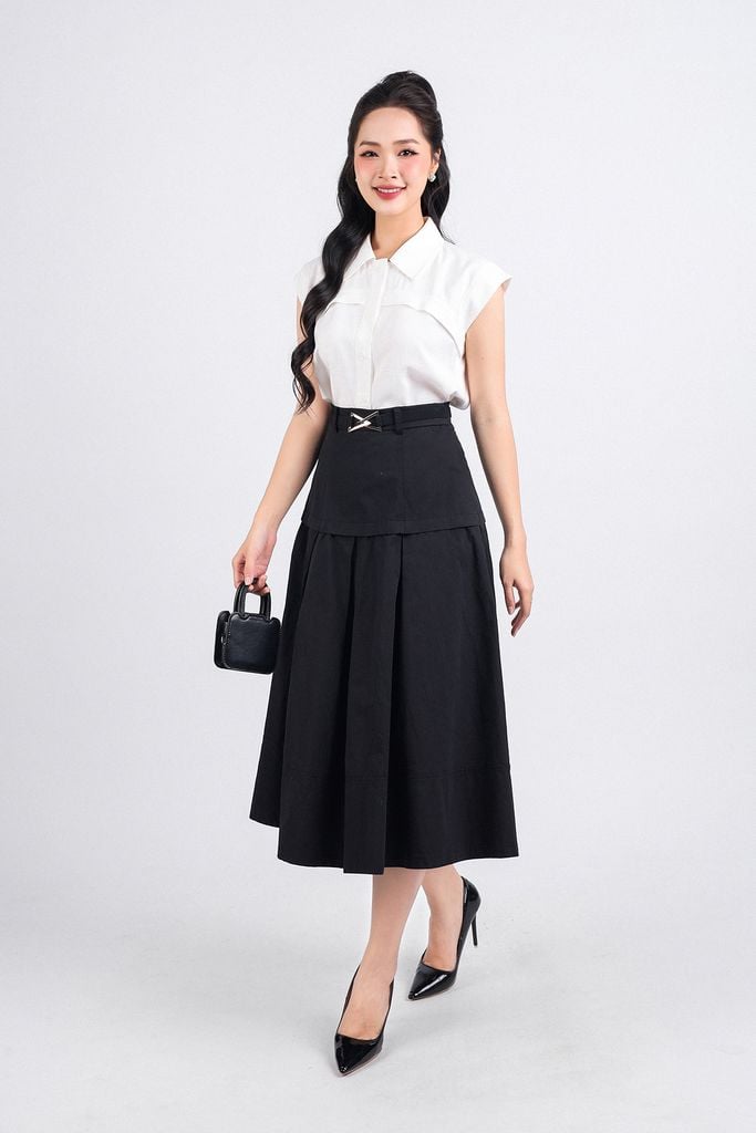 FAK31344 - Áo sơ mi kiểu công sở vải tuyp xy dáng suông cổ đức tay chờm cài khuy thân trước - PANTIO
