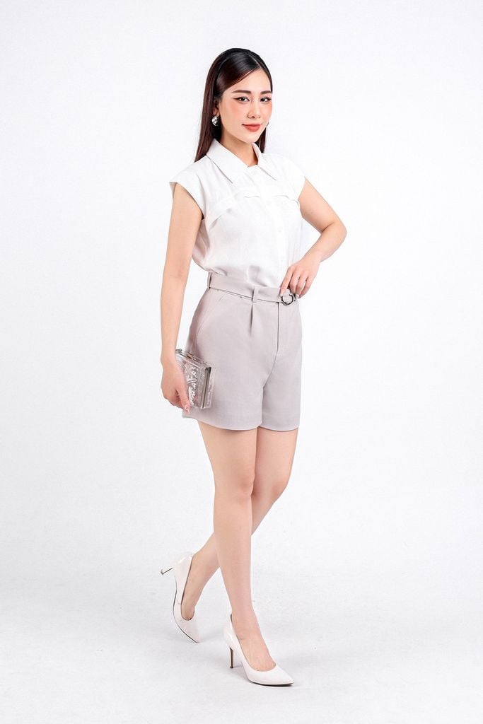 FQN3360 - Quần short dạo phố vải thô dày eo phối đai kim loại trang trí - PANTIO
