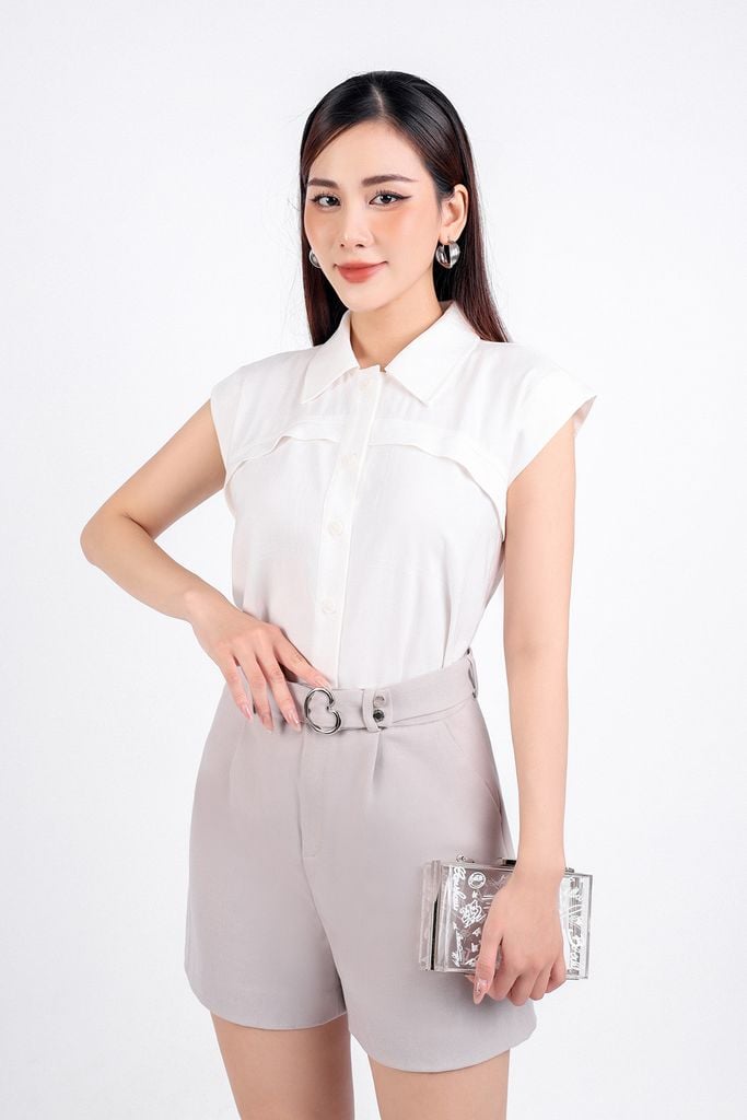 FQN3360 - Quần short dạo phố vải thô dày eo phối đai kim loại trang trí - PANTIO