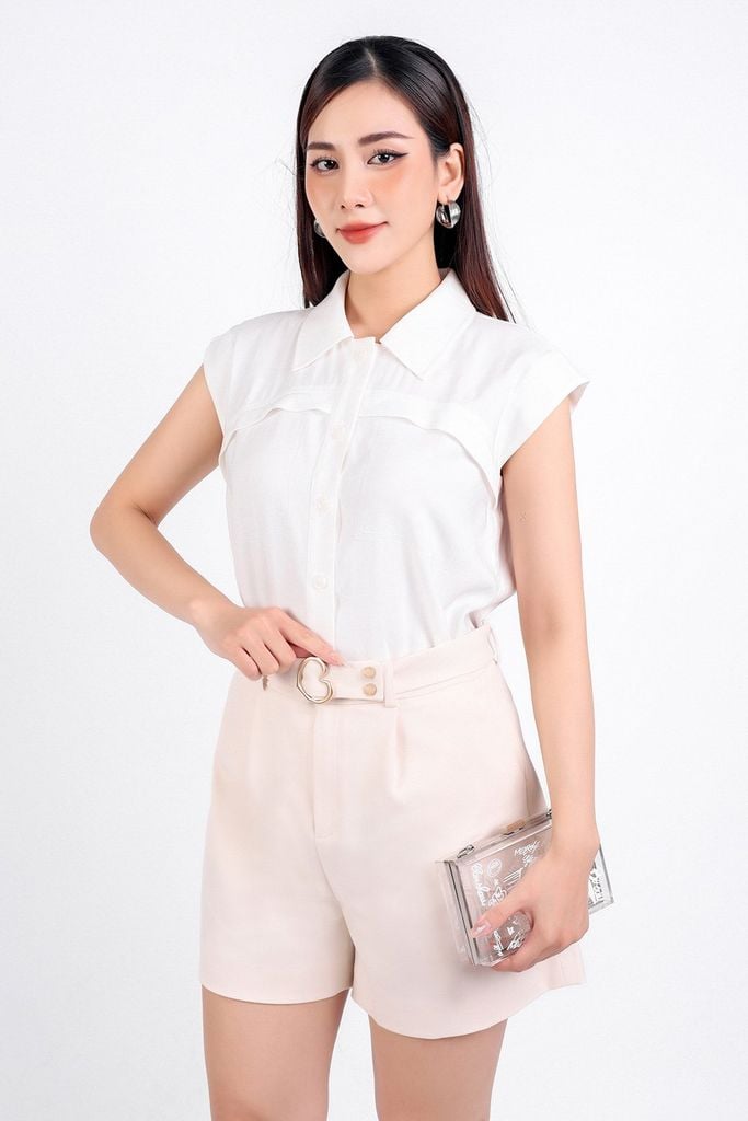 FQN3360 - Quần short dạo phố vải thô dày eo phối đai kim loại trang trí - PANTIO