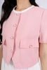 FAK31354 - Áo kiểu công sở vải thô dáng croptop cổ tròn pha vải khác màu thân phối nắp túi đính khuy trang trí - PANTIO