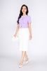 FAK31354 - Áo kiểu công sở vải thô dáng croptop cổ tròn pha vải khác màu thân phối nắp túi đính khuy trang trí - PANTIO