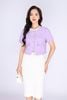 FAK31354 - Áo kiểu công sở vải thô dáng croptop cổ tròn pha vải khác màu thân phối nắp túi đính khuy trang trí - PANTIO