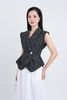 FAK31358 - Áo kiểu công sở vải thô dáng ôm cổ hai ve vai chờm eo phối khuy kim loại gấu áo nhún ly tạo kiểu - PANTIO
