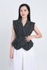 FAK31358 - Áo kiểu công sở vải thô dáng ôm cổ hai ve vai chờm eo phối khuy kim loại gấu áo nhún ly tạo kiểu - PANTIO