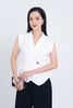 FAK31358 - Áo kiểu công sở vải thô dáng ôm cổ hai ve vai chờm eo phối khuy kim loại gấu áo nhún ly tạo kiểu - PANTIO