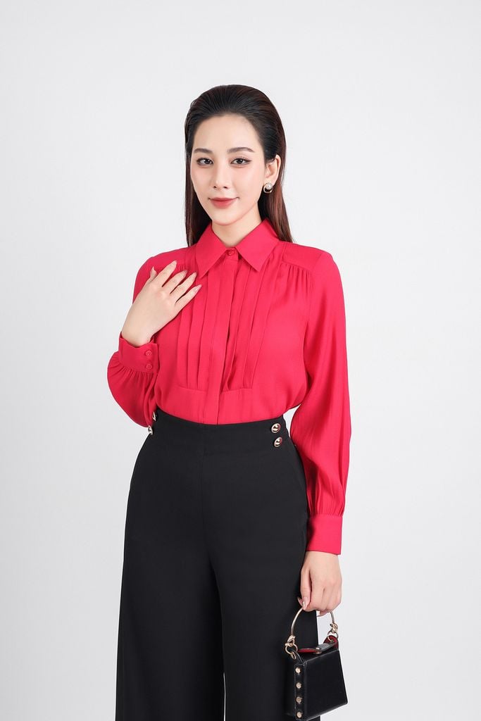 FQD51108 - Quần công sở vải tuyp xy dáng suông dài eo đính khuy trang trí khoá thân sau - PANTIO