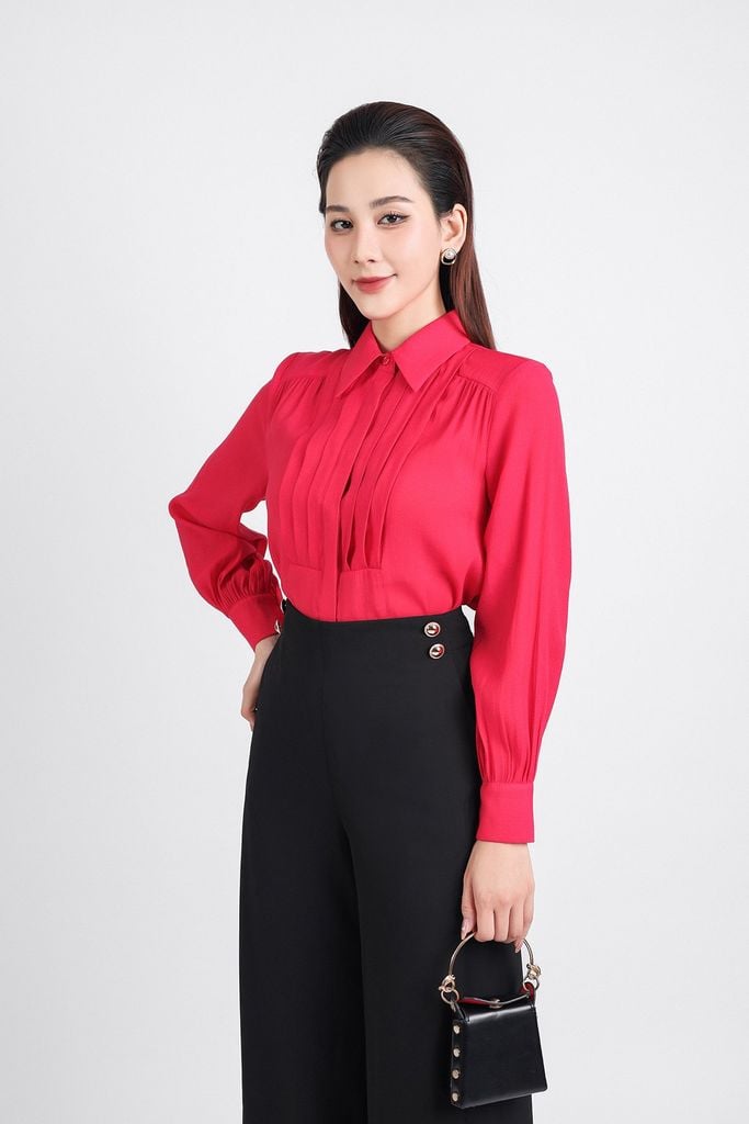 FQD51108 - Quần công sở vải tuyp xy dáng suông dài eo đính khuy trang trí khoá thân sau - PANTIO
