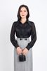 FAK31360 - Áo sơ mi kiểu công sở dài tay vải lụa dáng suông cổ đức phối voan kẻ thân áo hoạ tiết chữ V tạo kiểu - PANTIO