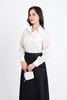 FJD51172 - Chân váy công sở vải lụa dáng suông eo phối vải Cotton bất đối xứng đính khuy tạo kiểu bên hông khoá thân sau - PANTIO