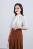 FAK31361 - Áo sơ mi kiểu công sở vải tơ dáng suông cổ tròn phối dây nơ tay lửng thân áo phối viền bèo tạo kiểu - PANTIO