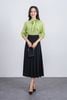 FAK31361 - Áo sơ mi kiểu công sở vải tơ dáng suông cổ tròn phối dây nơ tay lửng thân áo phối viền bèo tạo kiểu - PANTIO