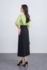 FAK31361 - Áo sơ mi kiểu công sở vải tơ dáng suông cổ tròn phối dây nơ tay lửng thân áo phối viền bèo tạo kiểu - PANTIO